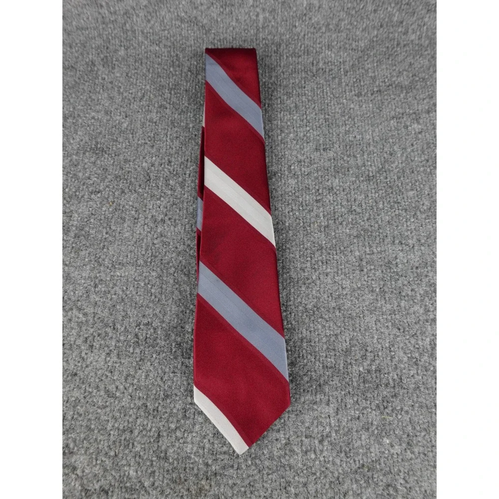 Wembley Red Gray White Striped Silk‎ Blend Necktie